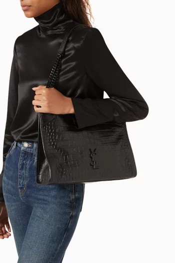 Niki Shopping Shoulder Bag in Croc-embossed Leather
