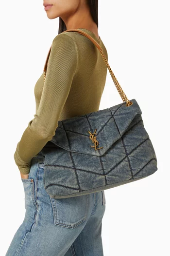 Medium Loulou Puffer Bag in Quilted Vintage Denim