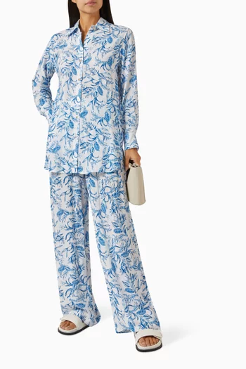 قميص بايج مزين بنقشة فيسكوز