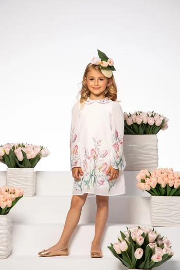 Tulip-print Dress in Georgette