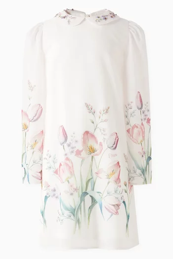 Tulip-print Dress in Georgette