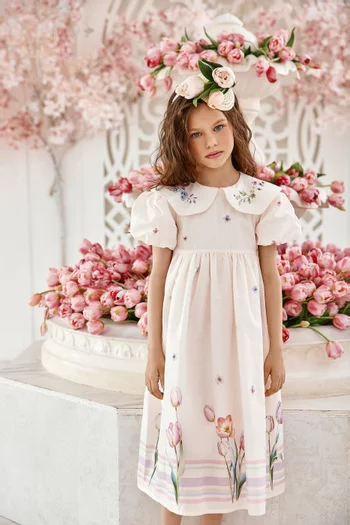 Tulip-print Dress in Satin-cotton