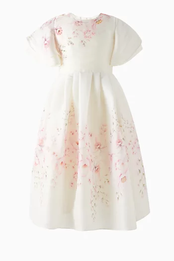 Embellished Floral-print Dress