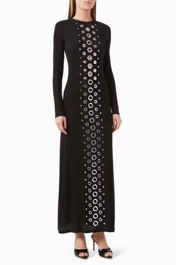 Grommet Cut-out Maxi Dress in Cupro-jersey