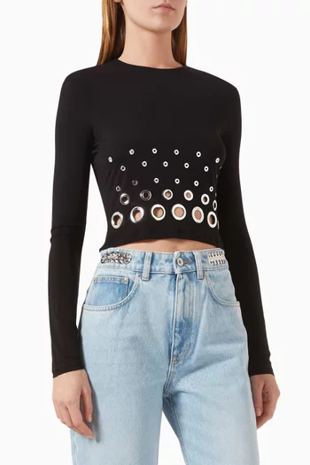 Grommet Cut-out Top in Viscose-jersey
