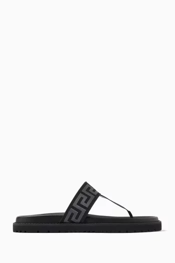 Greca Flip Flops in Nylon & Leather