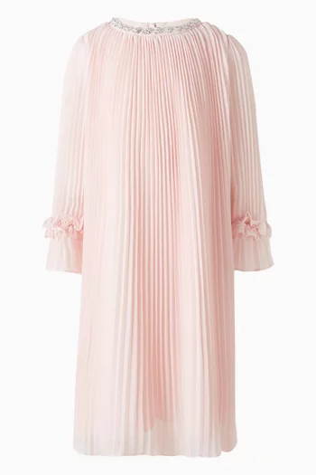 Embellished Pleated Dress in Chiffon