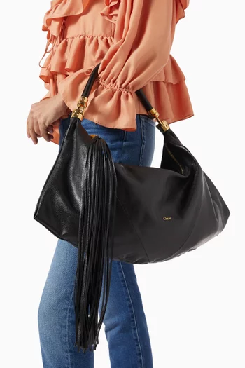 Foulard Tasseled Shoulder Bag in Grained Leather