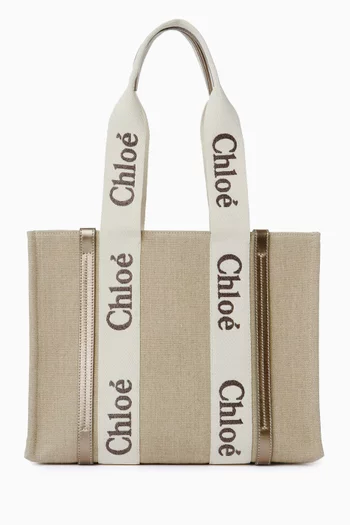 Medium Woody Tote Bag in Linen