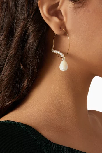 Milkwhite Pearl Hoop Earrings in 18kt Gold-plated Silver