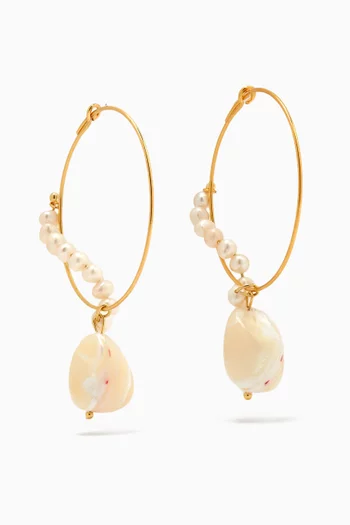 Milkwhite Pearl Hoop Earrings in 18kt Gold-plated Silver