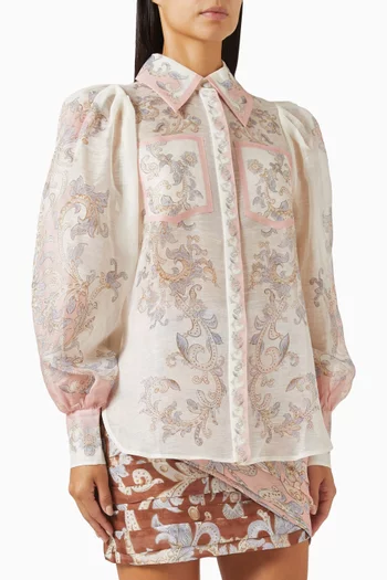 Balloon-sleeve Blouse in Silk Linen Organza