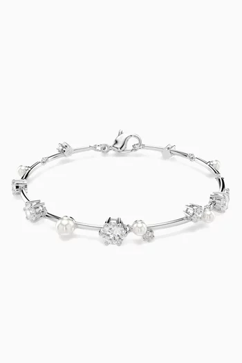Constella Crystal & Pearl Bracelet in Rhodium-plated Metal