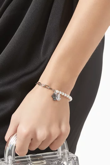 Swan Crystal & Pearl Bracelet in Rhodium-plated Metal