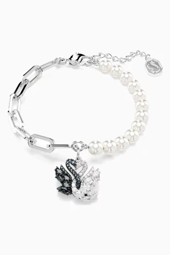 Swan Crystal & Pearl Bracelet in Rhodium-plated Metal