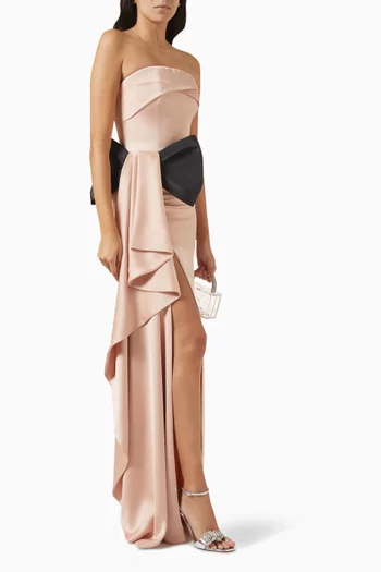Pleated Corset Top Maxi Dress in Crepe