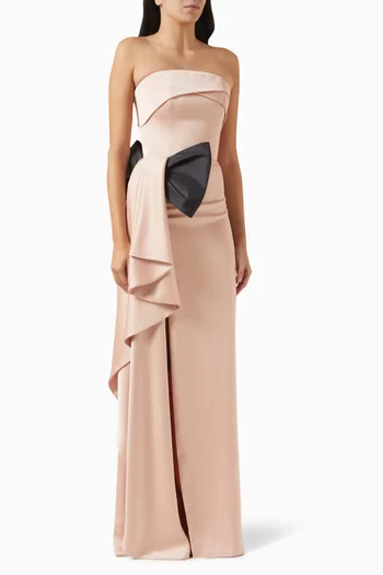 Pleated Corset Top Maxi Dress in Crepe