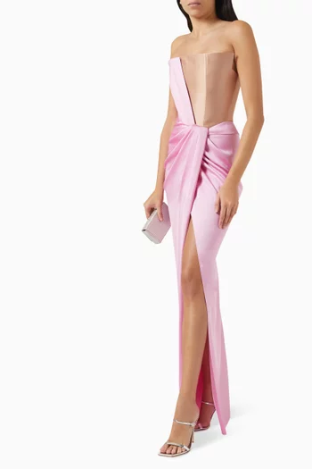 Draped Two-tone Maxi Dress in Crepe