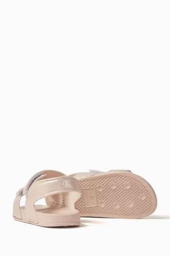 Logo-print Sandals in Metallic Faux Leather