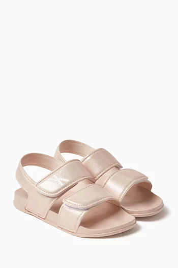 Logo-print Sandals in Metallic Faux Leather