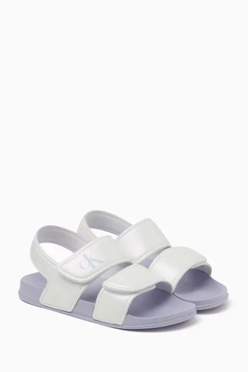 Logo-print Sandals in Metallic Faux Leather