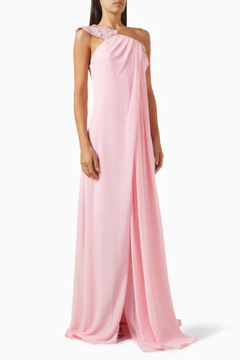 Embroidered One-shoulder Maxi Dress in Chiffon