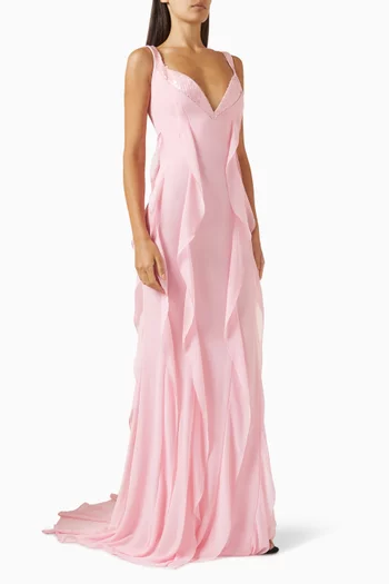 Layered Sequin-trim Maxi Dress in Chiffon