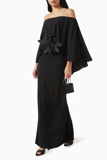 Floral Off-shoulder Maxi Dress in Crepe