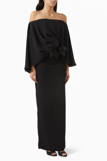 Floral Off-shoulder Maxi Dress in Crepe