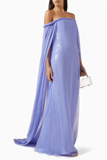 Sequin-embellished Off-shoulder Maxi Dress