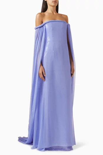 Sequin-embellished Off-shoulder Maxi Dress