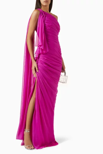 One-shoulder Draped Maxi Dress in Chiffon