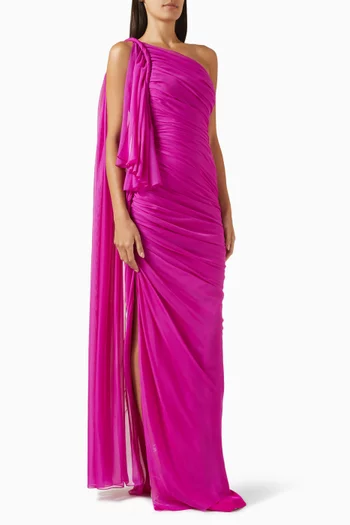 One-shoulder Draped Maxi Dress in Chiffon
