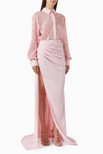 Sequin-embellished Shirt Dress in Viscose & Crepe
