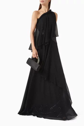 One-shoulder Dress in Chiffon