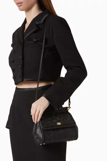 Medium Sicily Top-handle Bag in Embroidered-leather