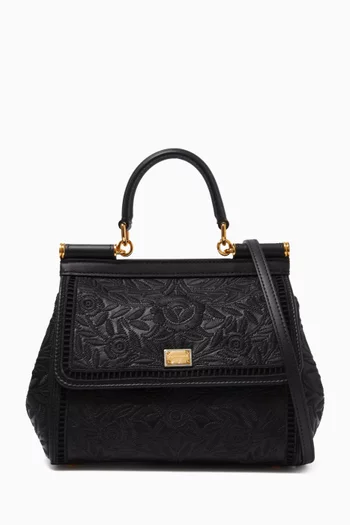 Medium Sicily Top-handle Bag in Embroidered-leather