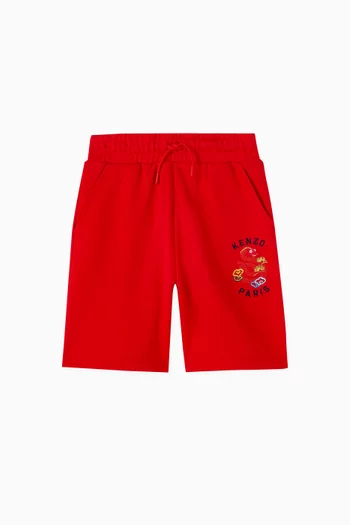 Snake Logo-embroidered Track Shorts in Cotton-fleece