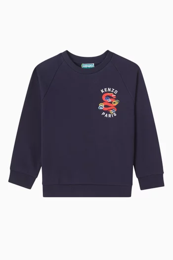 Snake Logo-embroidered Sweatshirt in Cotton-fleece