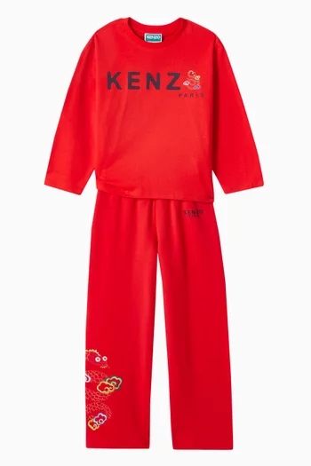 Snake Logo-embroidered Wide-leg Sweatpants in Cotton-fleece