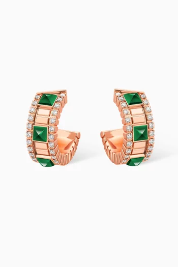 Life Green Agate & Diamond Mini Hoop Earrings in 18kt Rose Gold