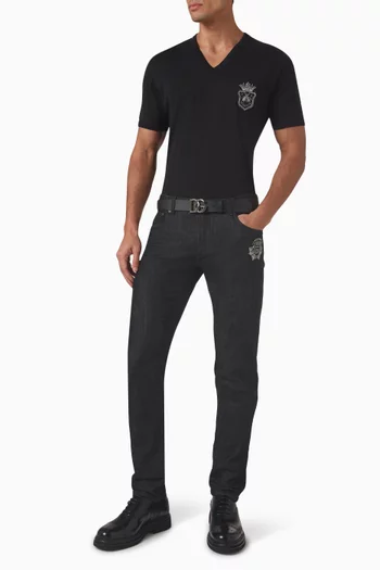 Slim Logo Patch Jeans in Stretch Denim