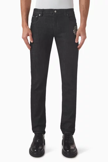 Slim Logo Patch Jeans in Stretch Denim