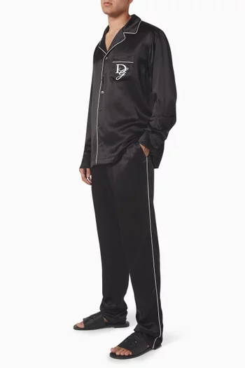 Logo Embroidered Pyjama Pants in Silk