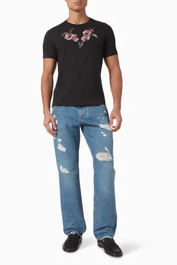 Floral Embroidered T-shirt in Cotton Jersey