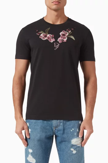 Floral Embroidered T-shirt in Cotton Jersey
