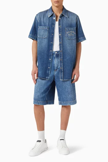 Logo Embroidered Shorts in Denim