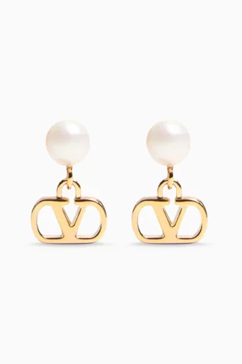VLOGO Signature Pearl Drop Earrings in Gold-tone Metal