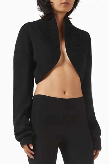 Knitted Open Crop Cardigan in Virgin Wool