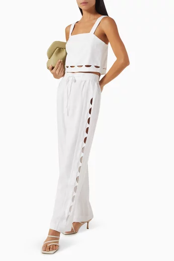 Birdie Scallop Pants in Linen-blend